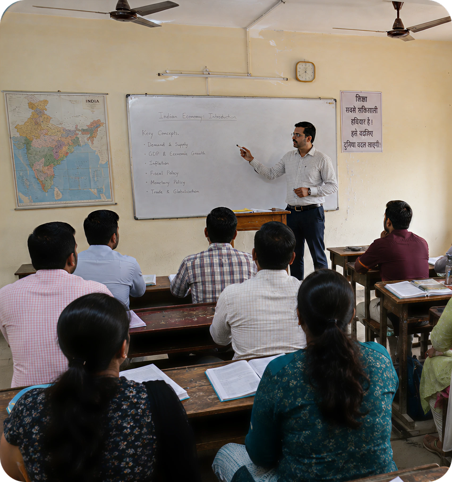 Teacher explaining a concept on the whiteboard