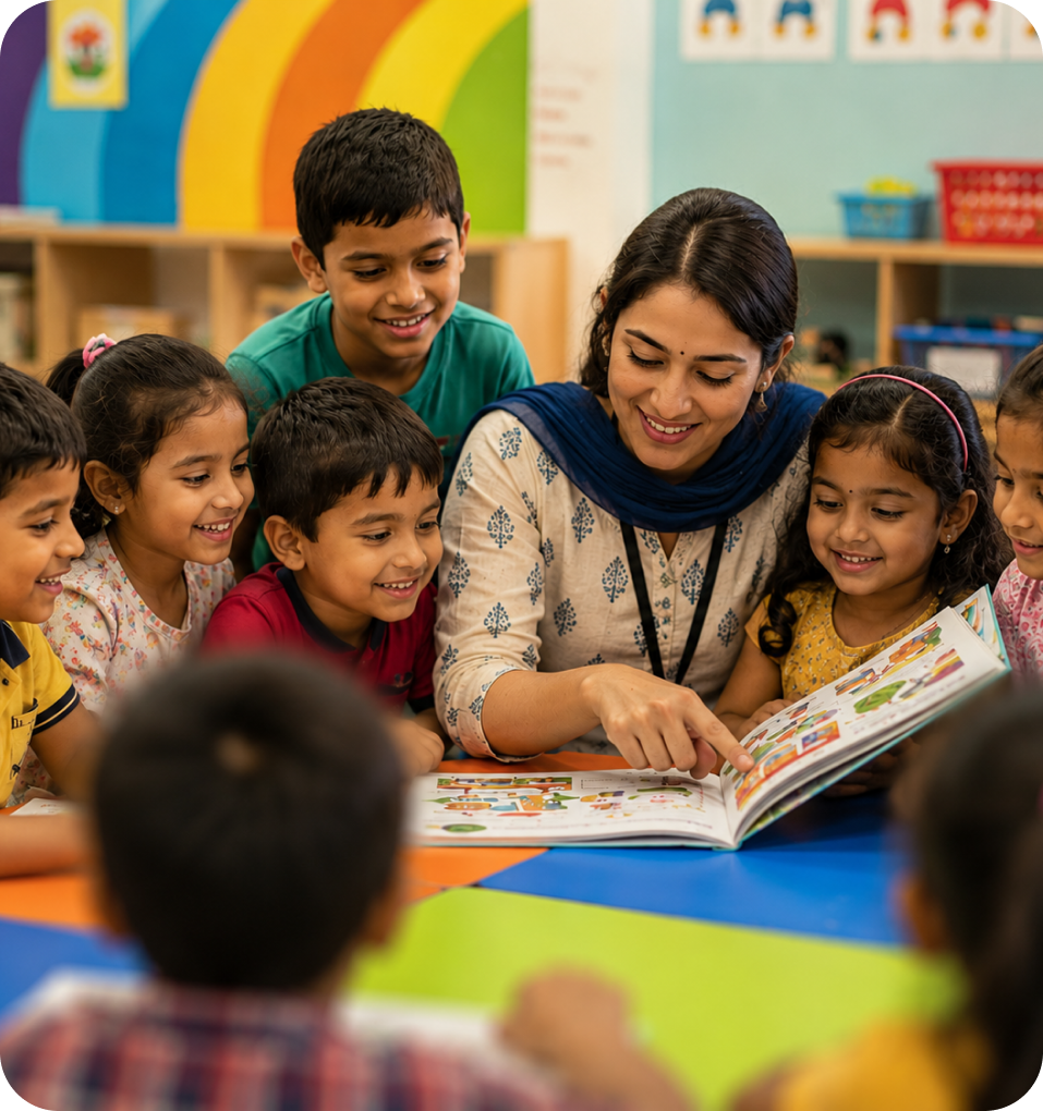 Teacher reading with young students